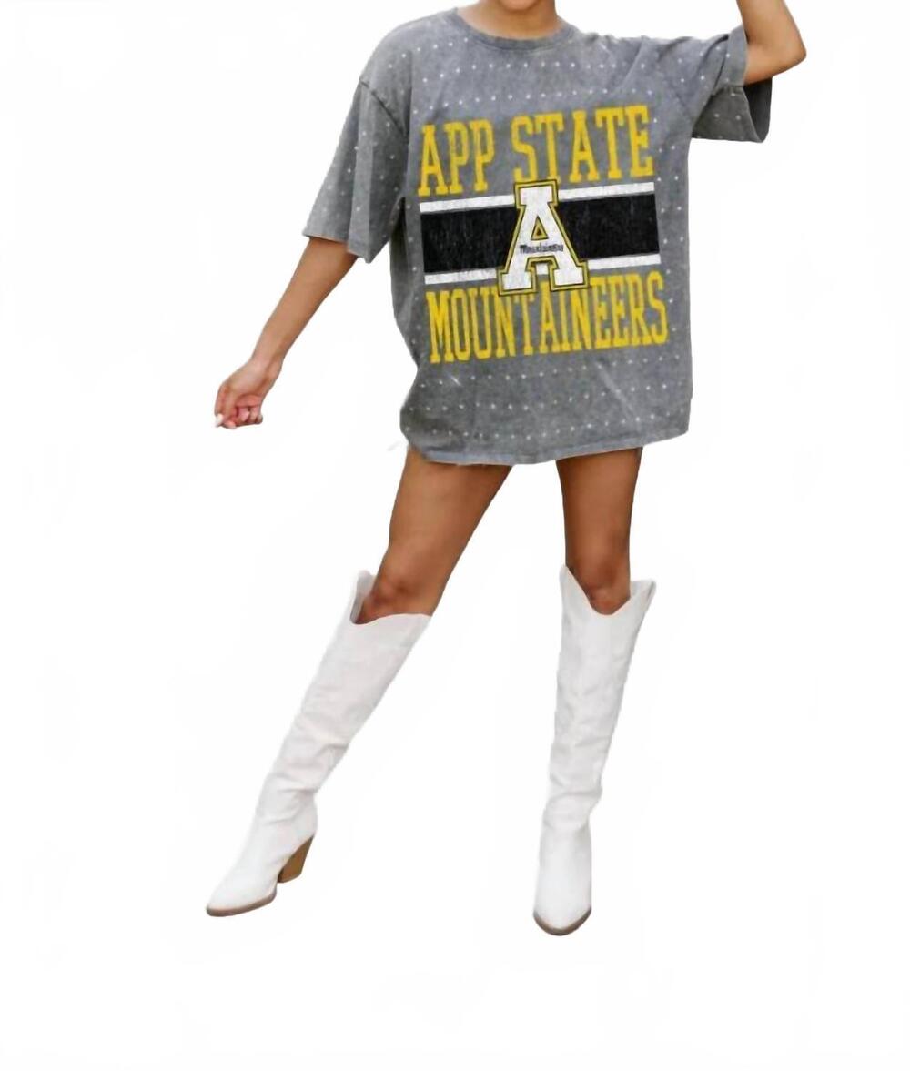 NEW GAMEDAY COUTURE appalachian state rhinestone tee in grey